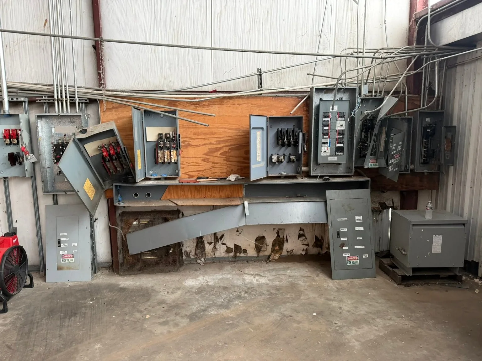 Commercial electrical equipment before cleanup and repair