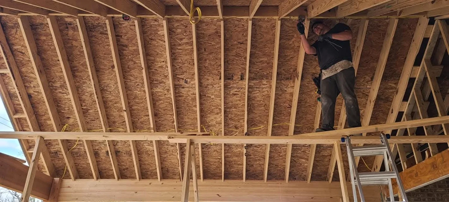 Ceiling electrical rough-in before finished lighting